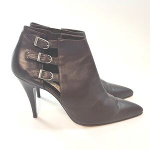 Vintage Donald J Pliner Dark Brown Leather Buckle Cutout Ankle‎ Booties Size 9M